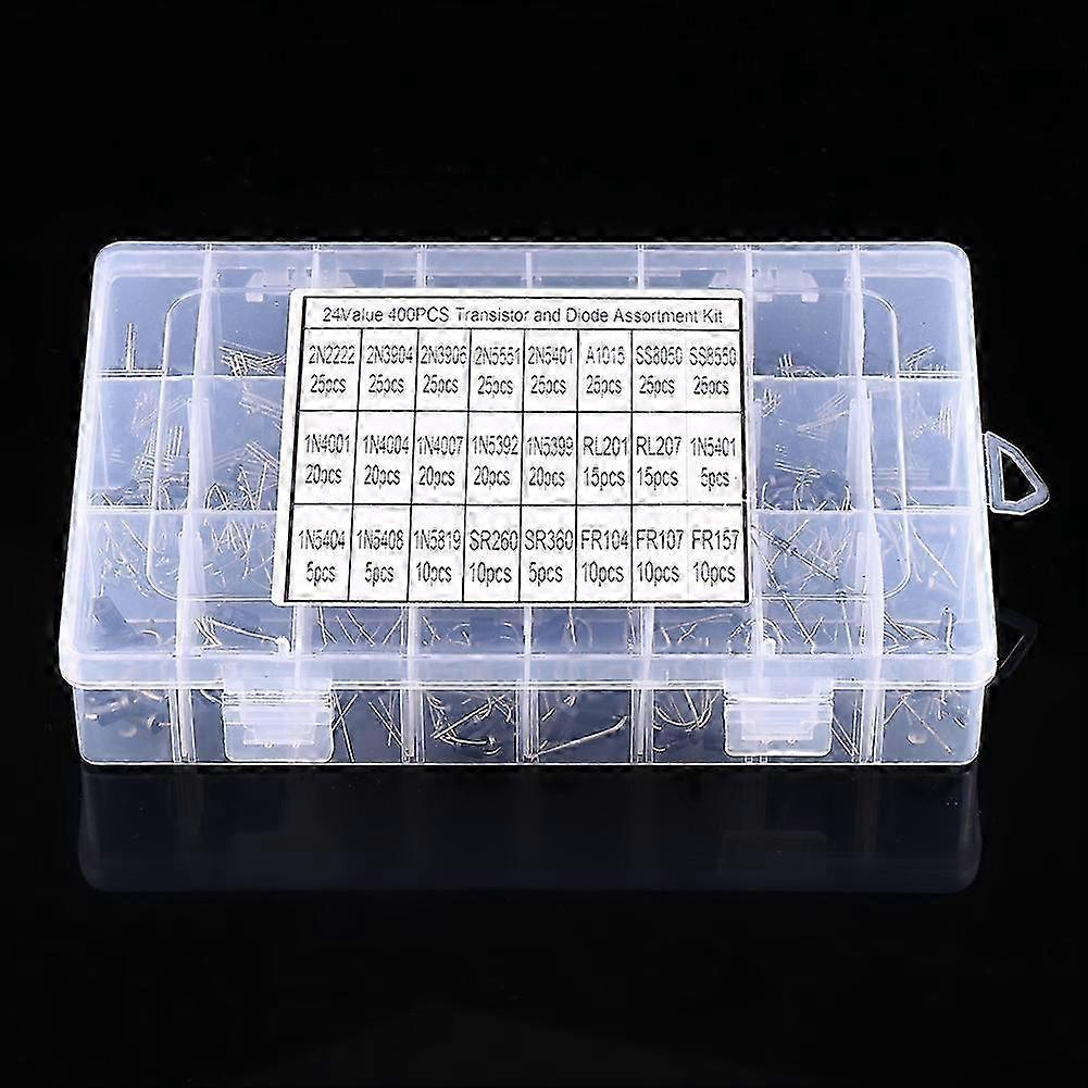 400pcs 24 Values Transistors and Rectifier Diodes Assortment Set With Storage Box