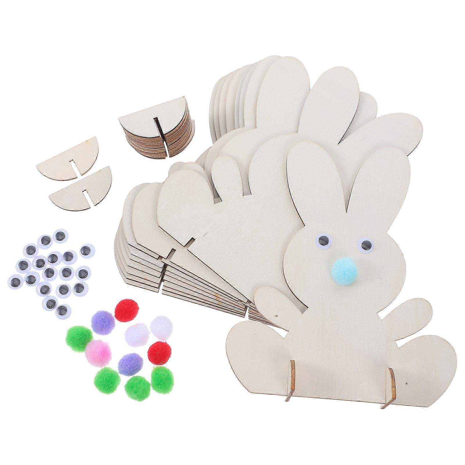 Unfinished Wooden Bunnies Decoration Kit For Kids Easter Day Craft Projects 1 Set