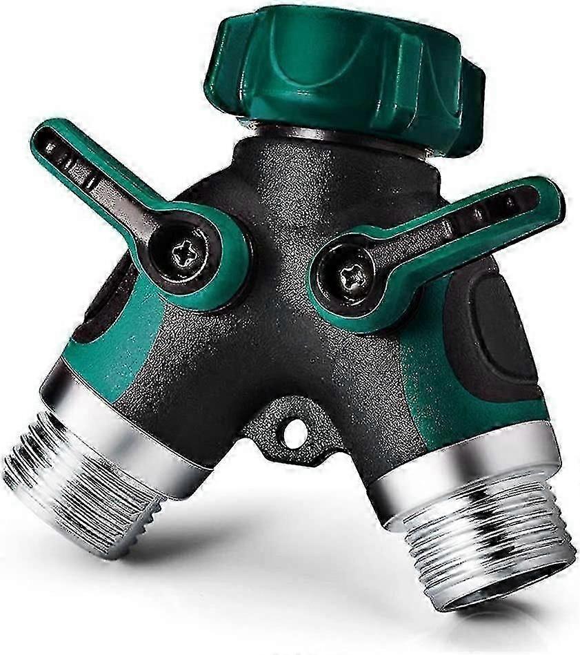 Y splitter for garden faucet, 2-way hose connector with metal body