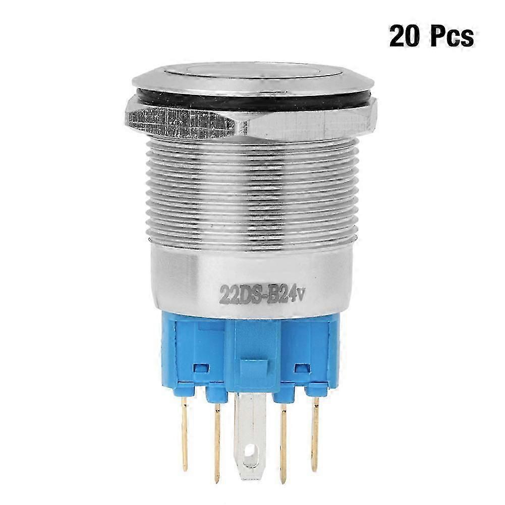 20pcs 22mm Self-locking Type Flat Ring Head With Light Stainless Steel Button Switch(blue)