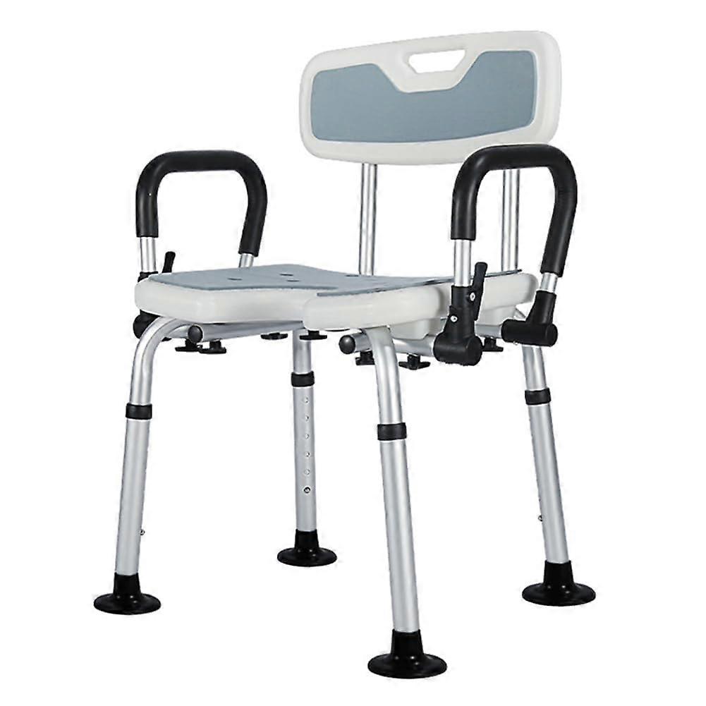 Adjustable Height Shower Chair With Armrests And Backrest Non-Slip Durable Bath Seat For Seniors White