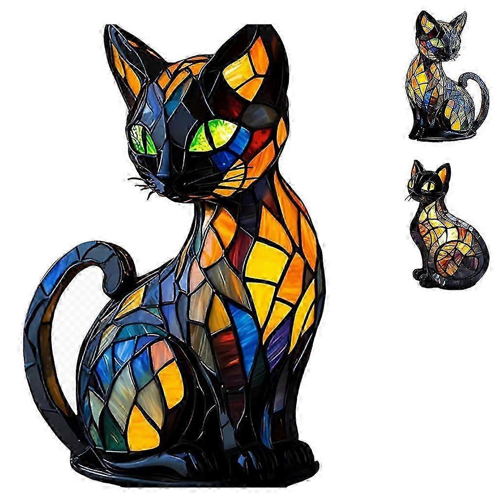 Stained Glass Cat Lamp with Mosaic Design, Luminous Night Light in Tiffany Style for Home Decor