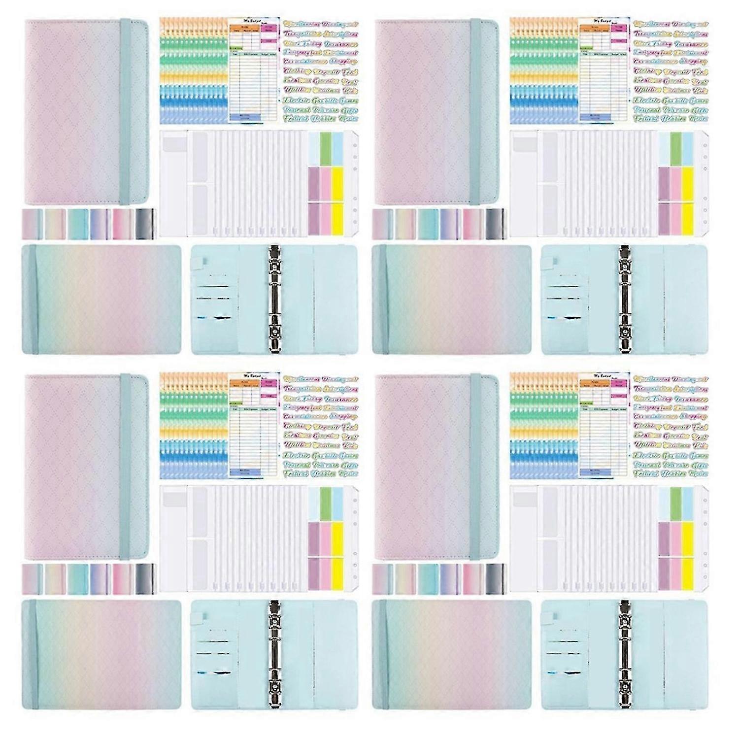 A6 Gradient Macaron Binder Hand Ledger Notebook PU, Green Pink