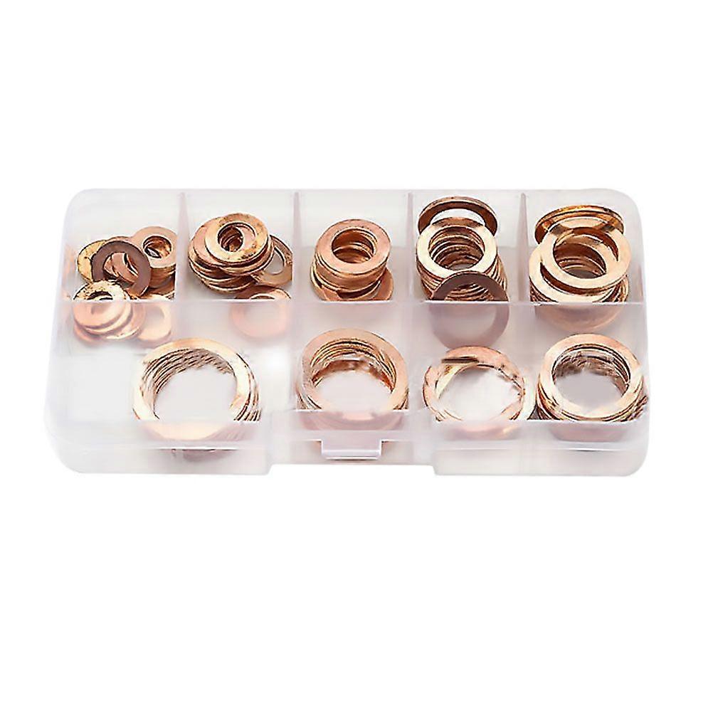 80pcs Solid Copper Washers Assorted Copper Gasket Washers Sump Plug Sealing Ring Set with Case Assortment Kit Set