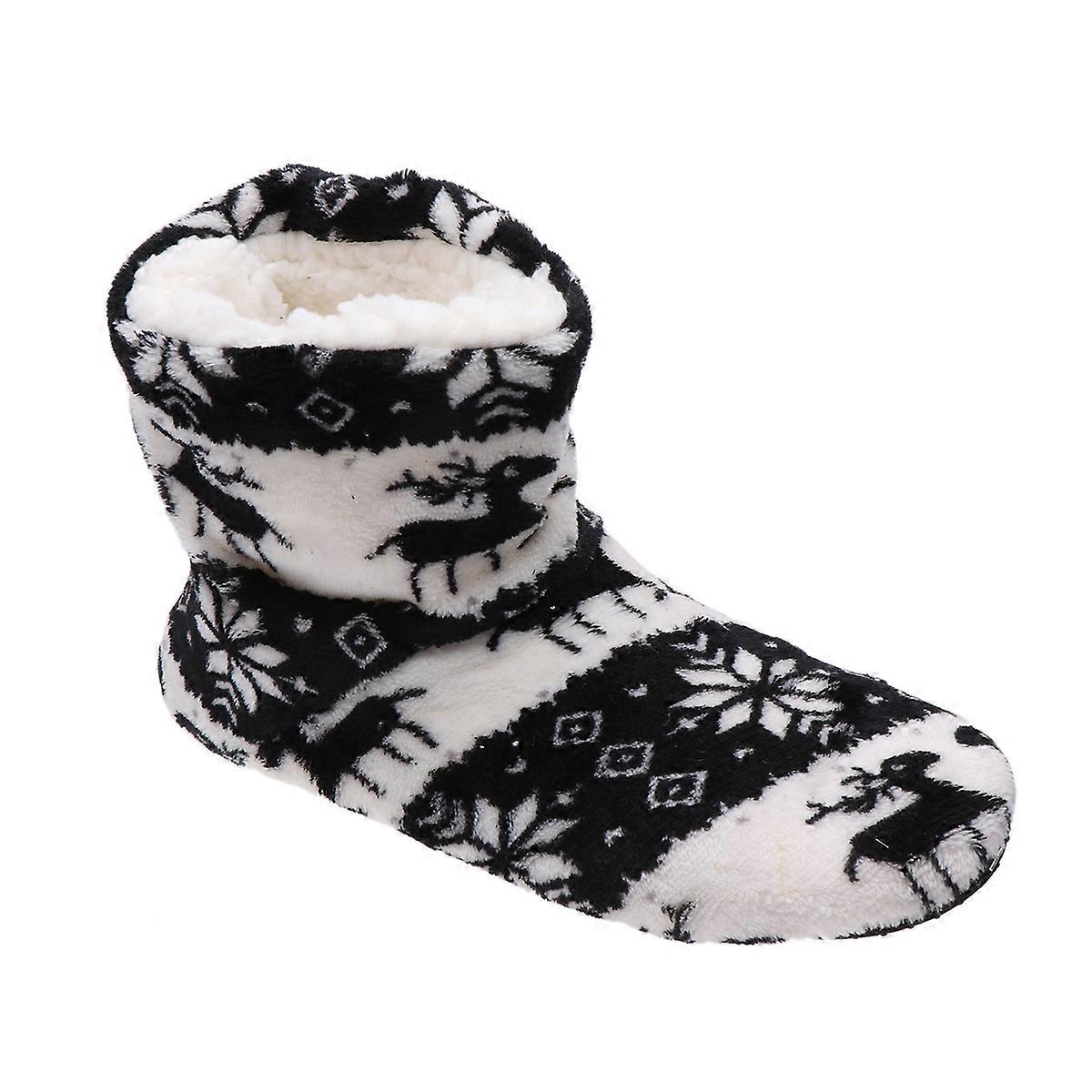 Indoor Winter Cold Protection Warmer Shoes For Adults Featuring Christmas Deer Pattern Boots In Black 39-41 Size 3 Pairs
