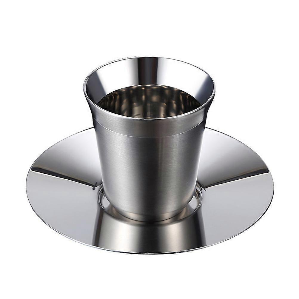Silver Coffee Cup with Coaster Double Layer Cup for Home Use 3Sets Stainless Steel
