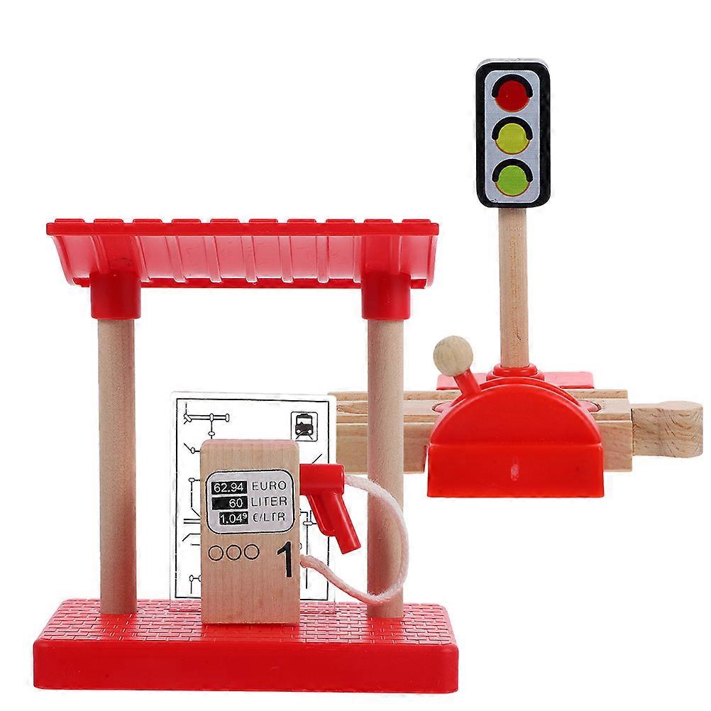 Multi-Function Gas Station Model DIY Kit with Lift Road Block 3Sets