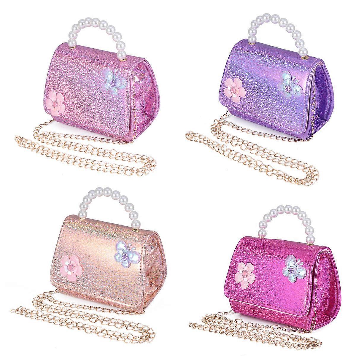 Handbag for Children Red Mini Pearl Chain Bag with Flower Pattern 1Pcs