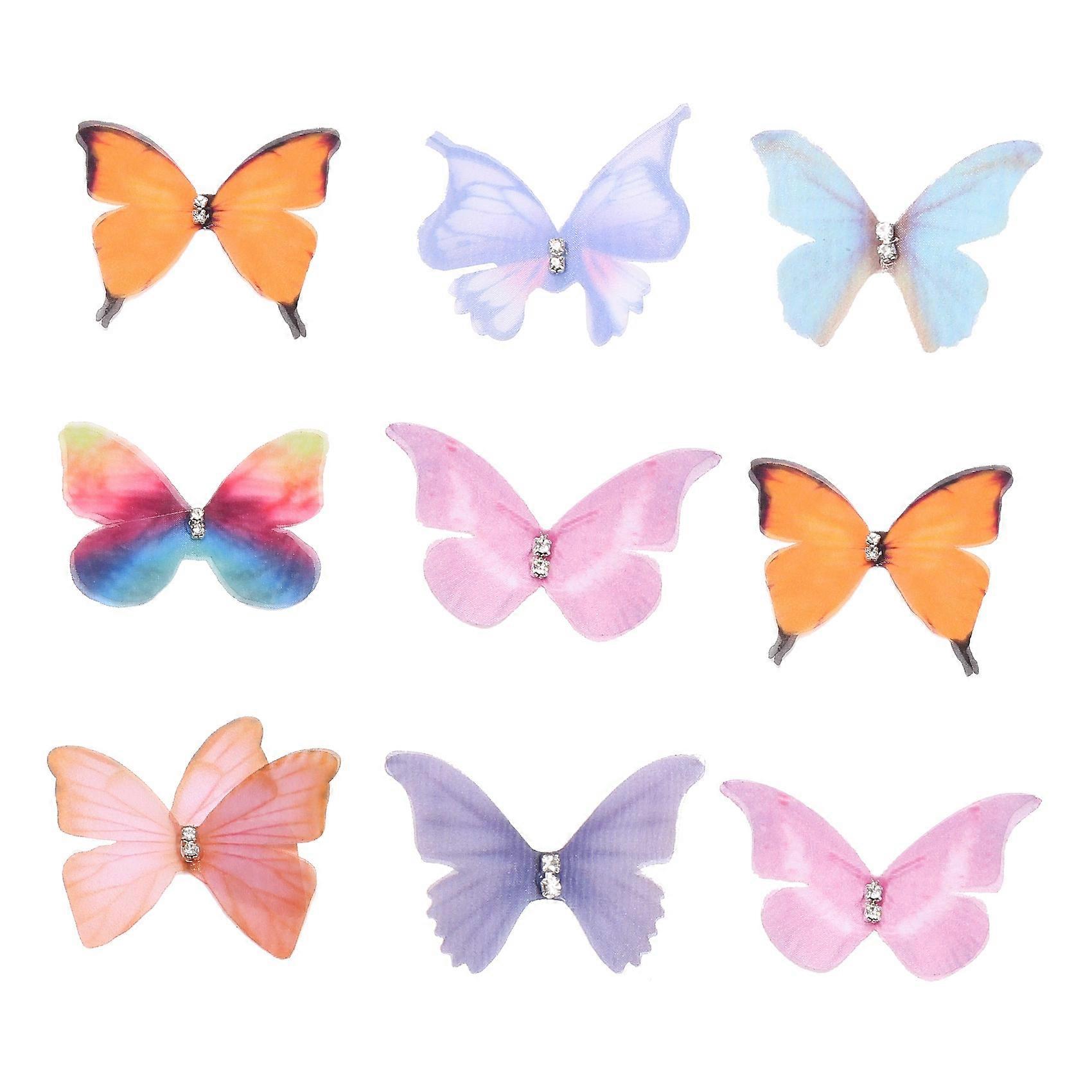50Pcs Gradient Color Organza Fabric Butterfly Appliques 38Mm Translucent Chiffon Butterfly for Party