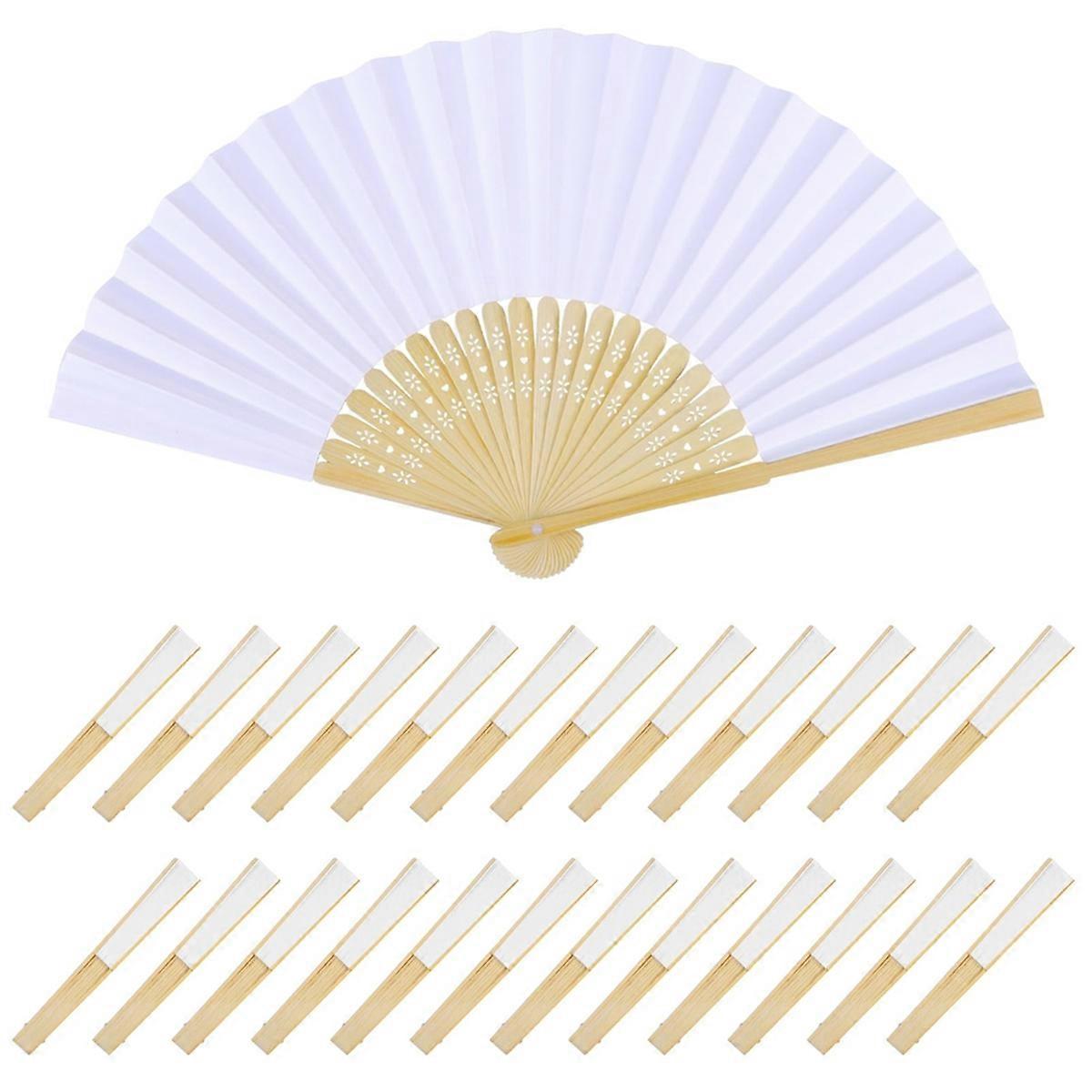 24PCS White Paper Fans Handheld Folding Fans Paper Hand Fan