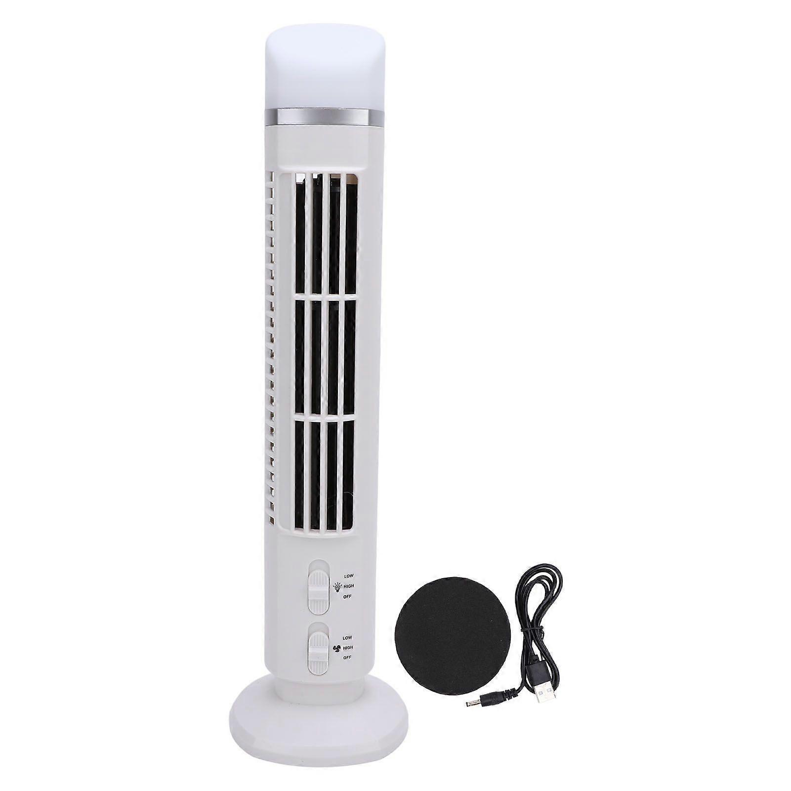 Bladeless Tower Fan Portable Adjustable Speed Silent Compact Space Saving USB Desk Bladeless Fan with Light for Home Bedroom Office White