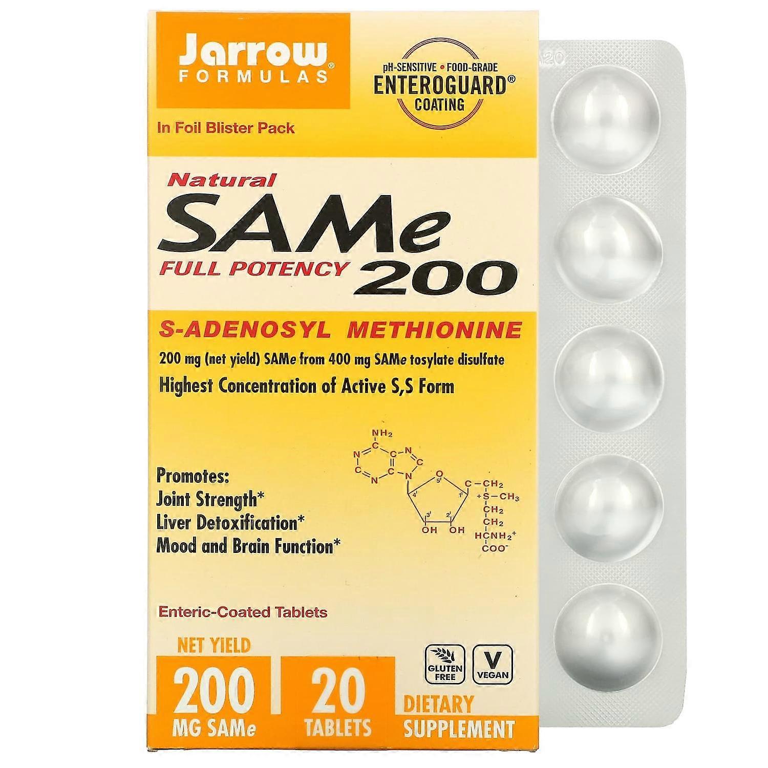 Jarrow Formulas, SAMe (Disulfate Tosylate), 200 mg, 20 Enteric Coated Tablets