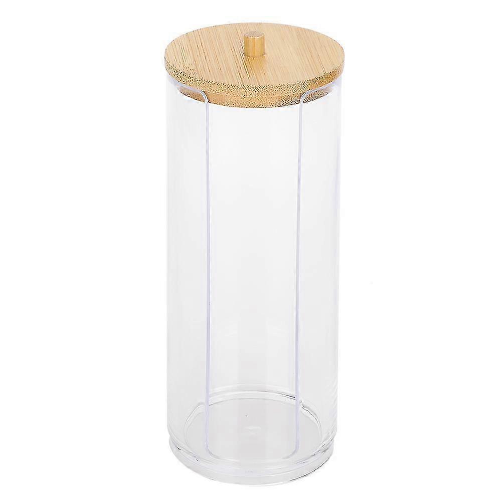 25-26 shaped Transparent Spice Seasoning Bottles Cotton Swab Storage Case with Bamboo Lid(Long Cylinder Side Opening )