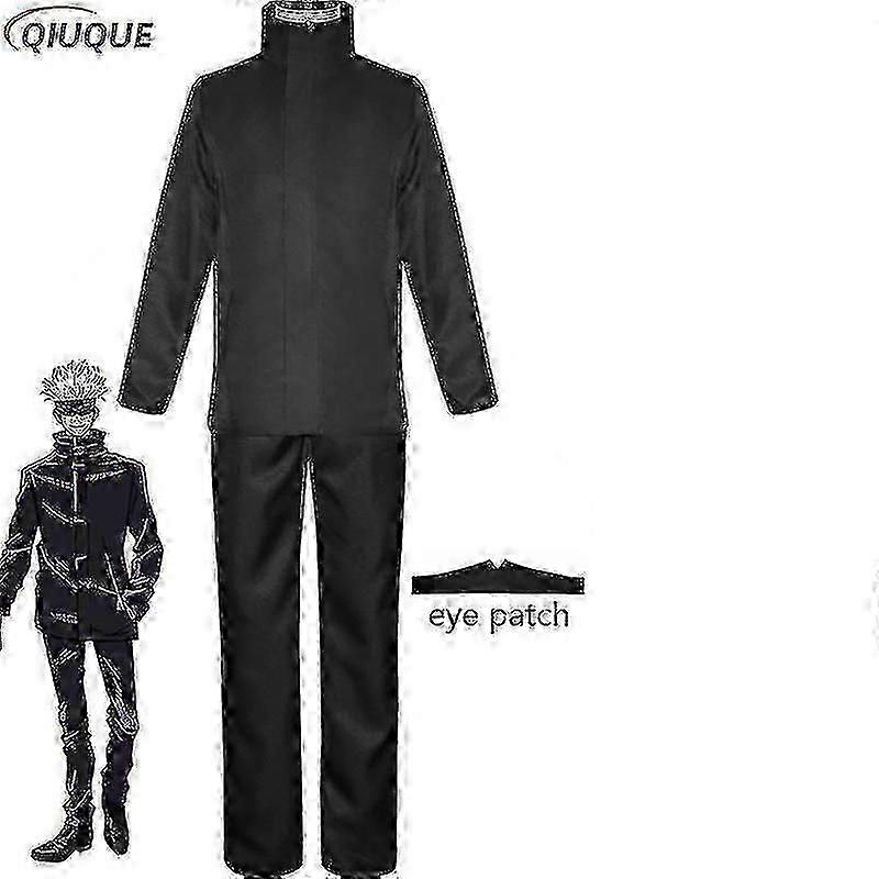 2025-Anime Jujutsu Kaisen Gojo Satoru Cosplay Costume Tops Pants Eye Patch Halloween Party Men Uniform Wigs-R-2025
