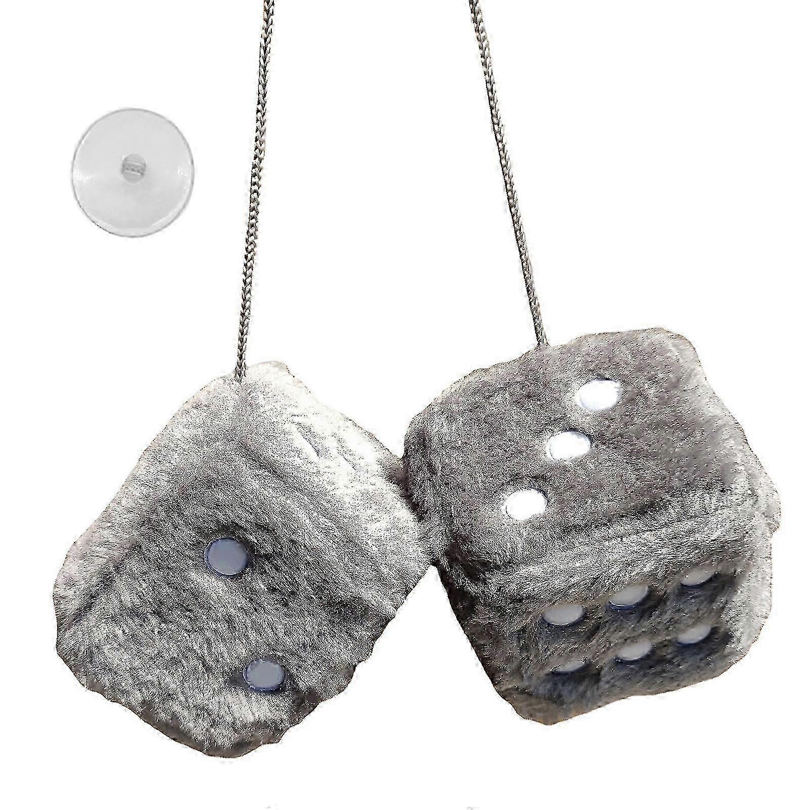 Car Mirrior Hanging Fluffy- Furry Dice 7.5cm Car Hanging Furry Dice Pair of Retro Square Hanging Plush Dice with Dots