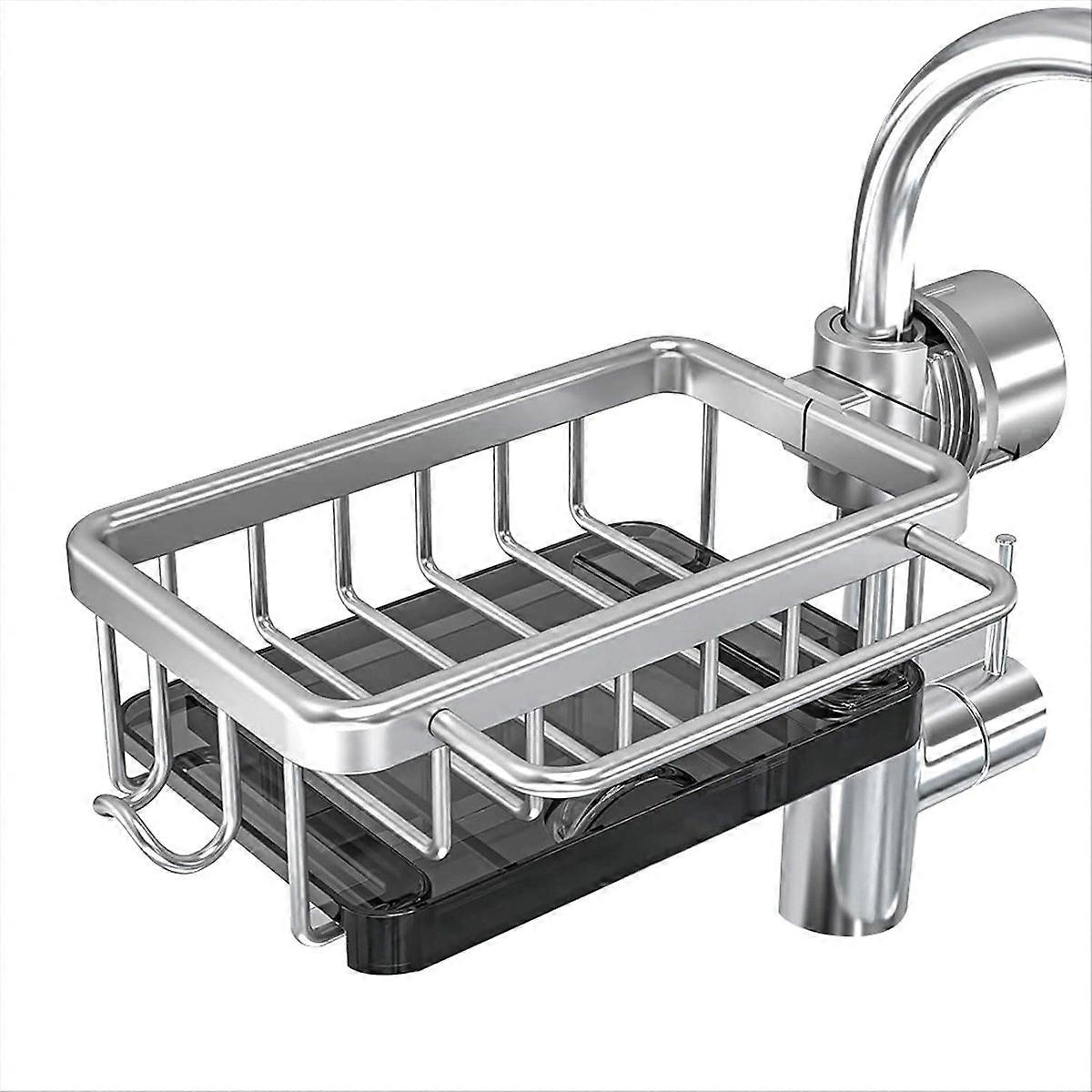 Sponge Holder Over Faucet Kitchen Sink Organizer, with Hook Silver
