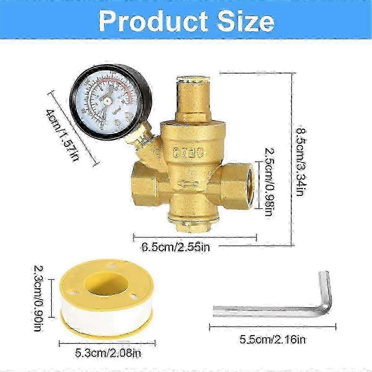 Water Pressure Regulator with Gauge - Adjustable 3/4In Water Pressure Reducing Valve for Optimal Performance