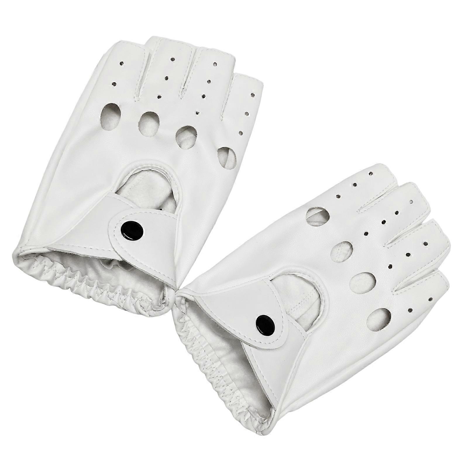 前卫穿孔皮手套开放手指设计哥特式摇滚风格夜间活动照片道具白色