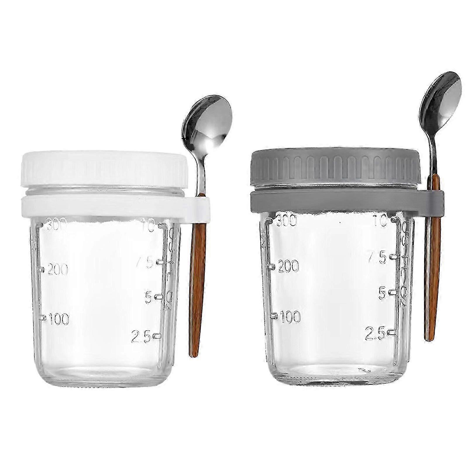 1/2/4 Pack Overnight Oats Jars With Lids And Spoons, 10 Oz Glass Bottles Containers Yogurt Airtight Jars-Good