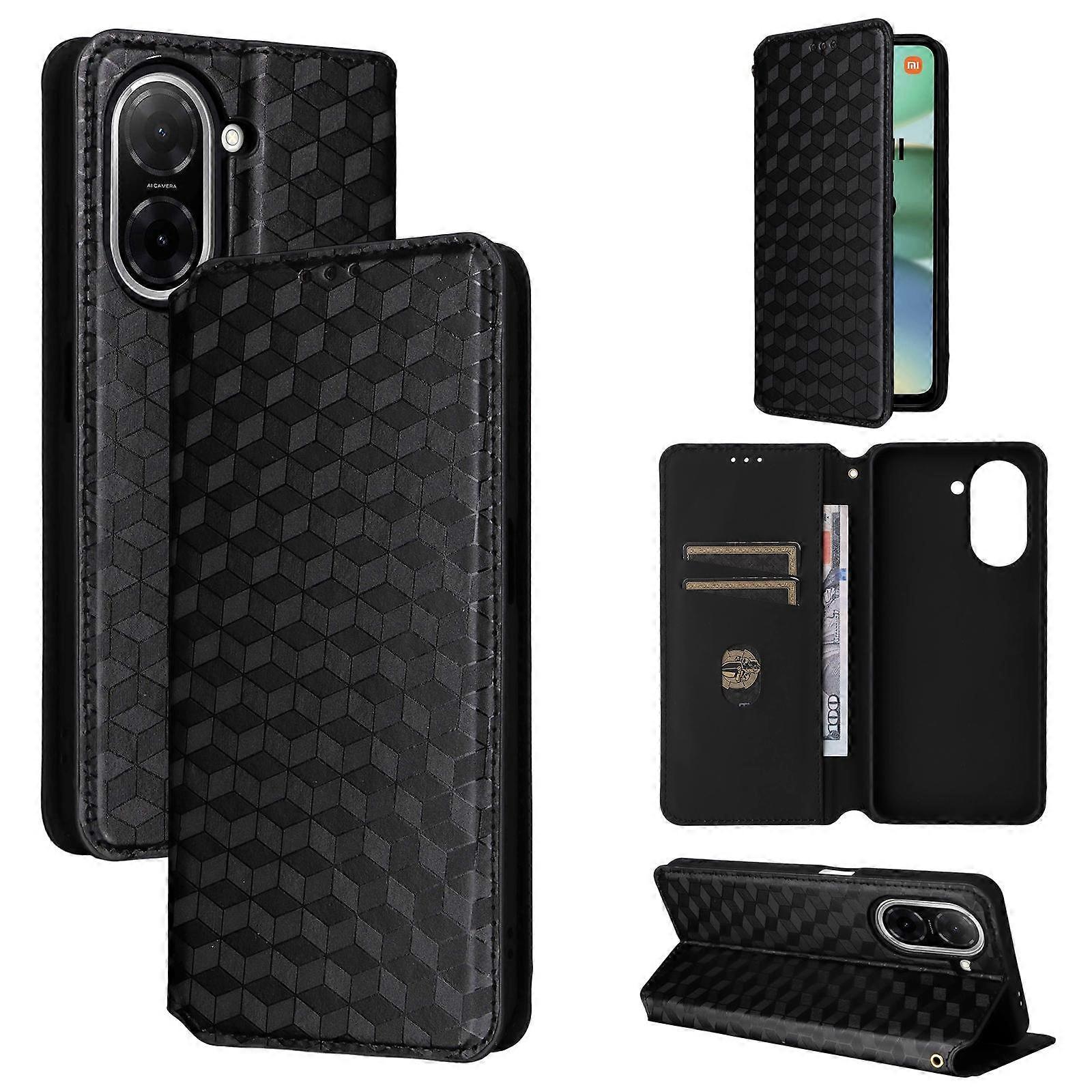 Cubic Grid Texture Flip Leather Phone Case