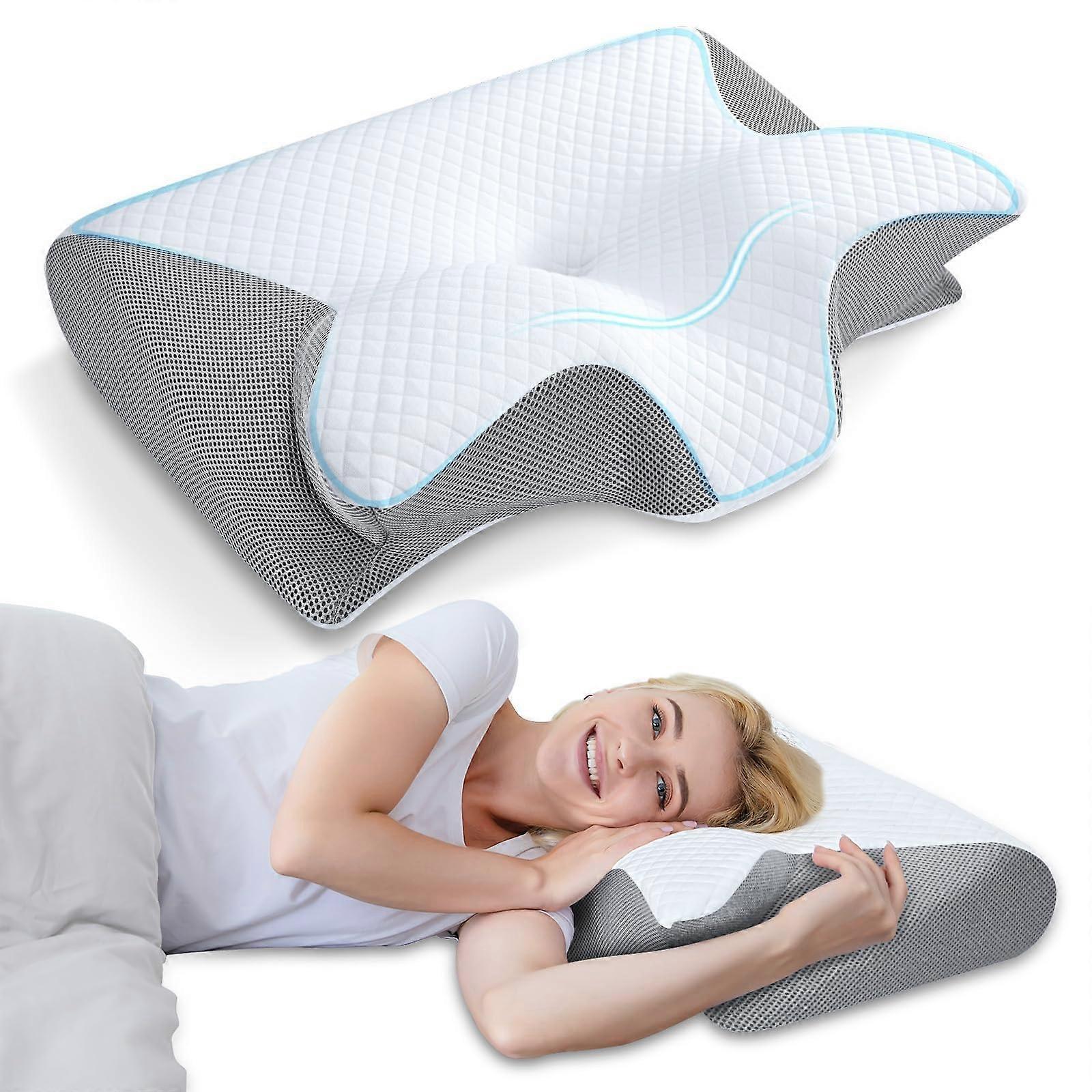 Pillow Ergonomic Orthopedic Cervical Pillow For Side And Back Sleepers Removable Pillowcase Grey 60x40x14 Cm