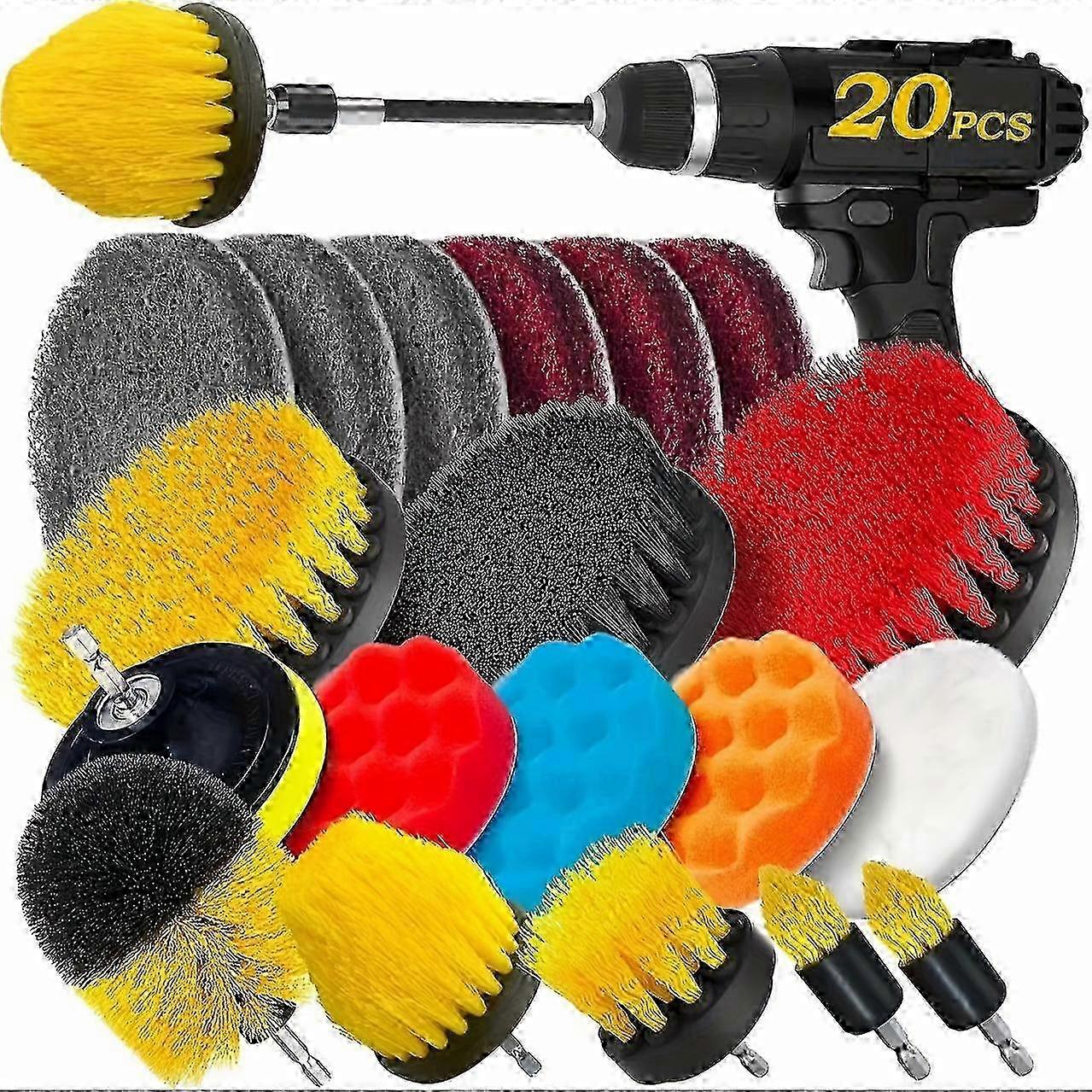 All-In-One Drill Brush Attachment Set - 6/20 Pieces For Deep Cleaning & Polishing, Perfect For Tiles, Grout, And Auto Detailing