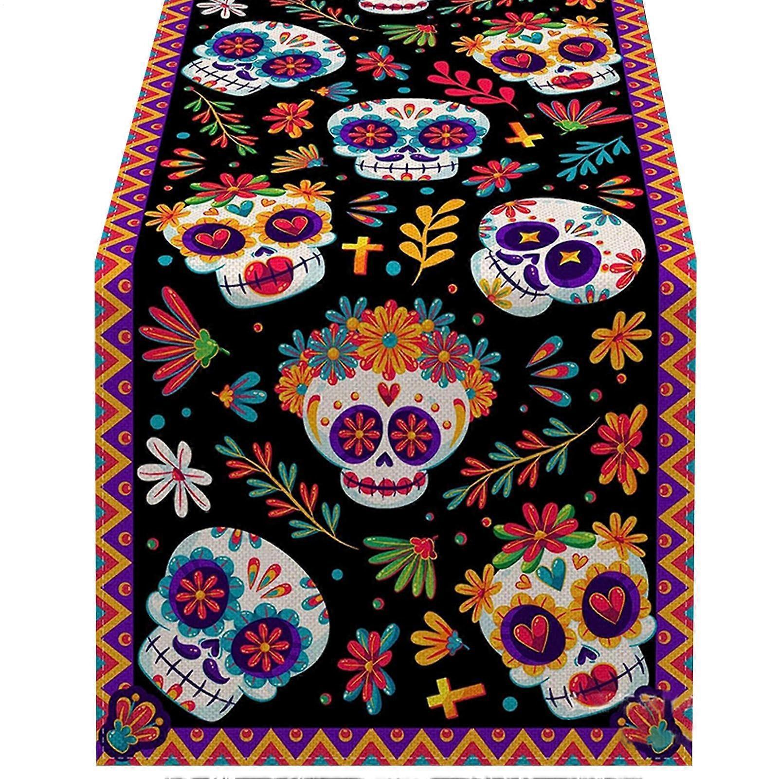 Day of The Dead Table Runner Soft Decorative Mexican Table Decor Large Size