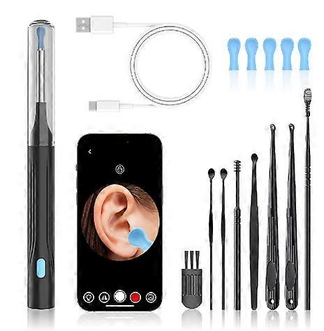 Remoção de Cera de Ouvido, Limpador de Ouvido com Câmera com 1296P, Kit de Remoção de Cera de Ouvido com 9 Palhetas de Ouvido e 8 Ferramentas Tradicionais, WiFi Embutido l