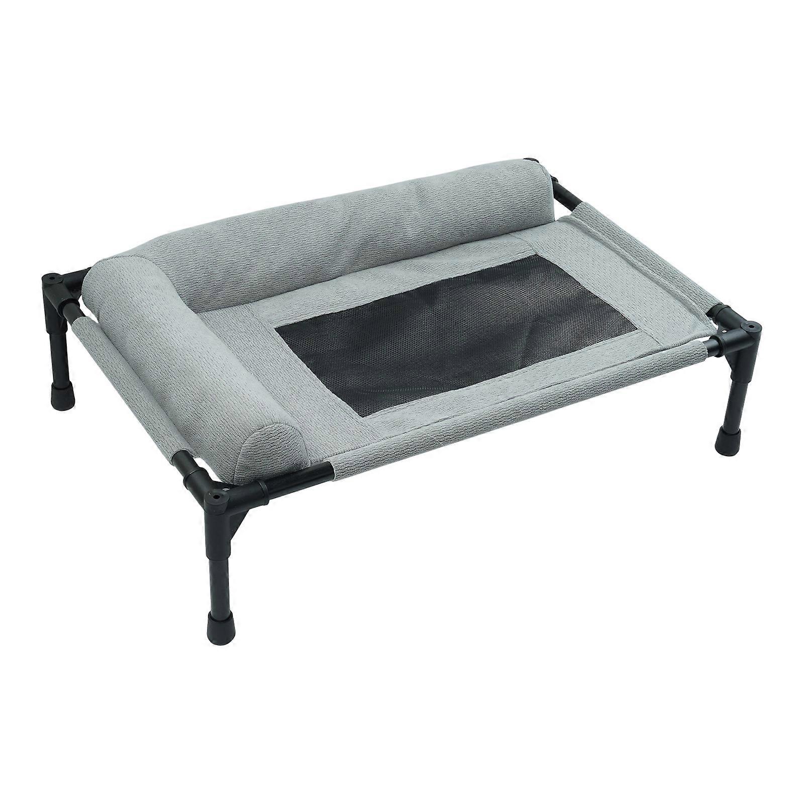 Elevated Cooling Dog Bed With Breathable Mesh and Pillow Chew Resistant Design Washable Pet Cot For Small to Medium Dog  Medium size Grey