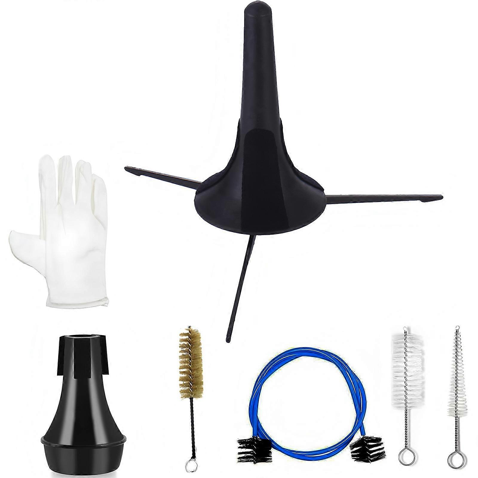 7pcs Trumpet Cleaning And Maintenance with Foldable Stand Mute Brushes For Compacts Storage And Quiet Practice Multicolor