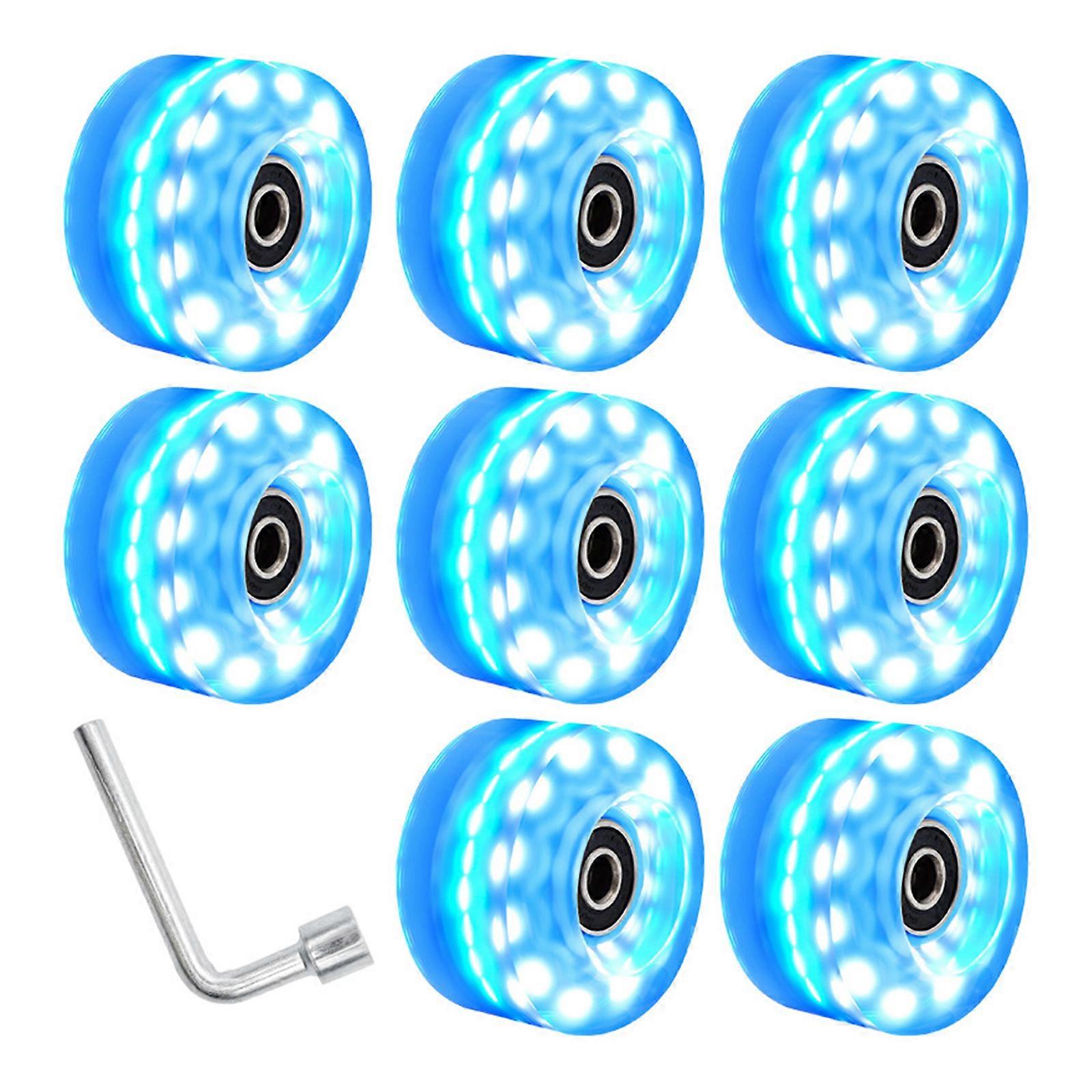 Roller Skate Wheel with Wrenches, Quads Roller Skate Wheel Double Row Skating Skateboard Quads Skate Replacement Wheels Multicolor