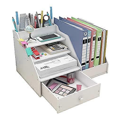 Desktop File Organizer Rack with Thick Magazine Holder for Document Storage in Home Office School