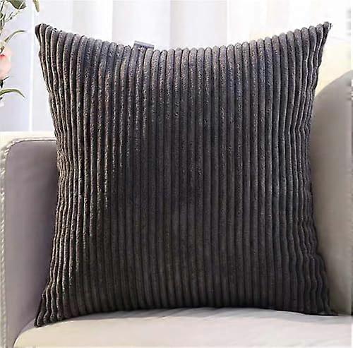 Corduroy Cushion Covers Set of 2 Soft Striped Throw Pillow Cases with Invisible Zipper for Sofa Couch Bed 75 x 75 cm Gray