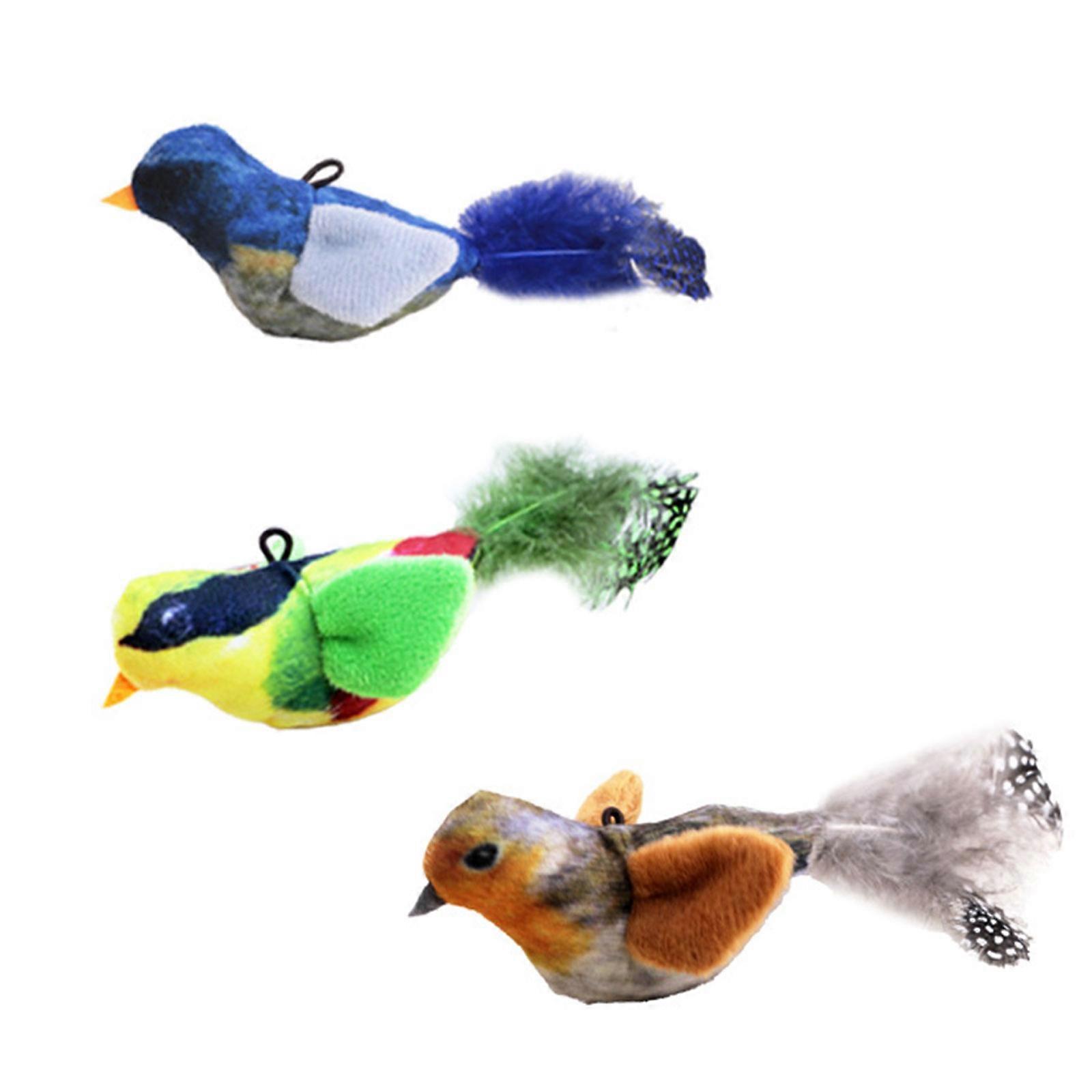 Interactive Cats Toy Interactive Teaser Sparrow Toy for Indoor Outdoor Felines Fun Chirping Bird Plush Toy Multicolor