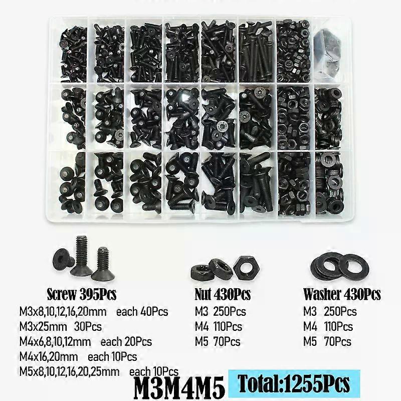 2520p Hexagon Socket Bolt Carbon Steel G10.9 Flat Countersunk Head Screws M2 M3 M4 M5 M6 Hex Socket Wrench Bolts Nuts Washer Kit