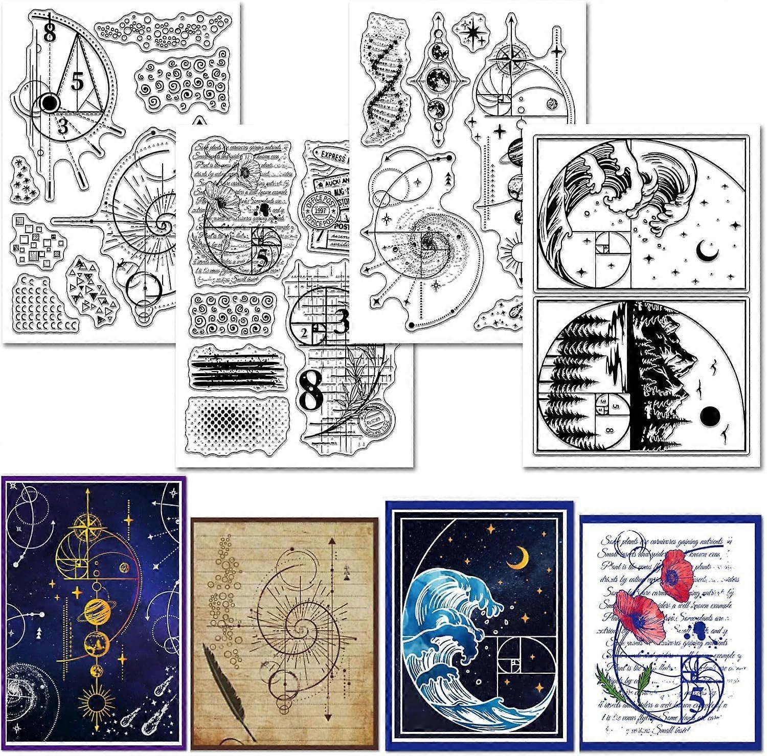 4 Sheets Fibonacci Series Clear Stamp for Scrapbooking Mathematical Numbers Silicone Stamps Background Transparent Stamp Set for Card Making DIY Embos