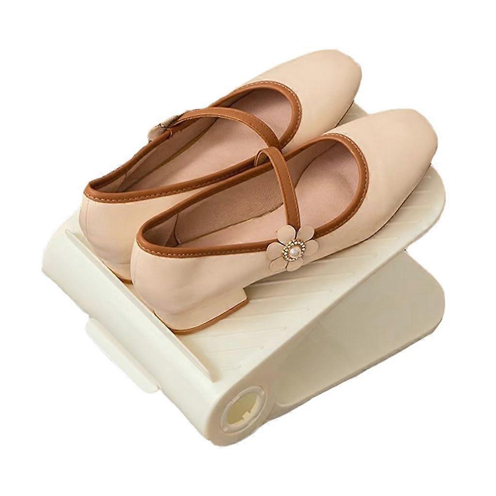 Shoe Slots Organizer White Double Layer Anti Slip Space Saving Shoe Rack Set of 8 for Closet Storage