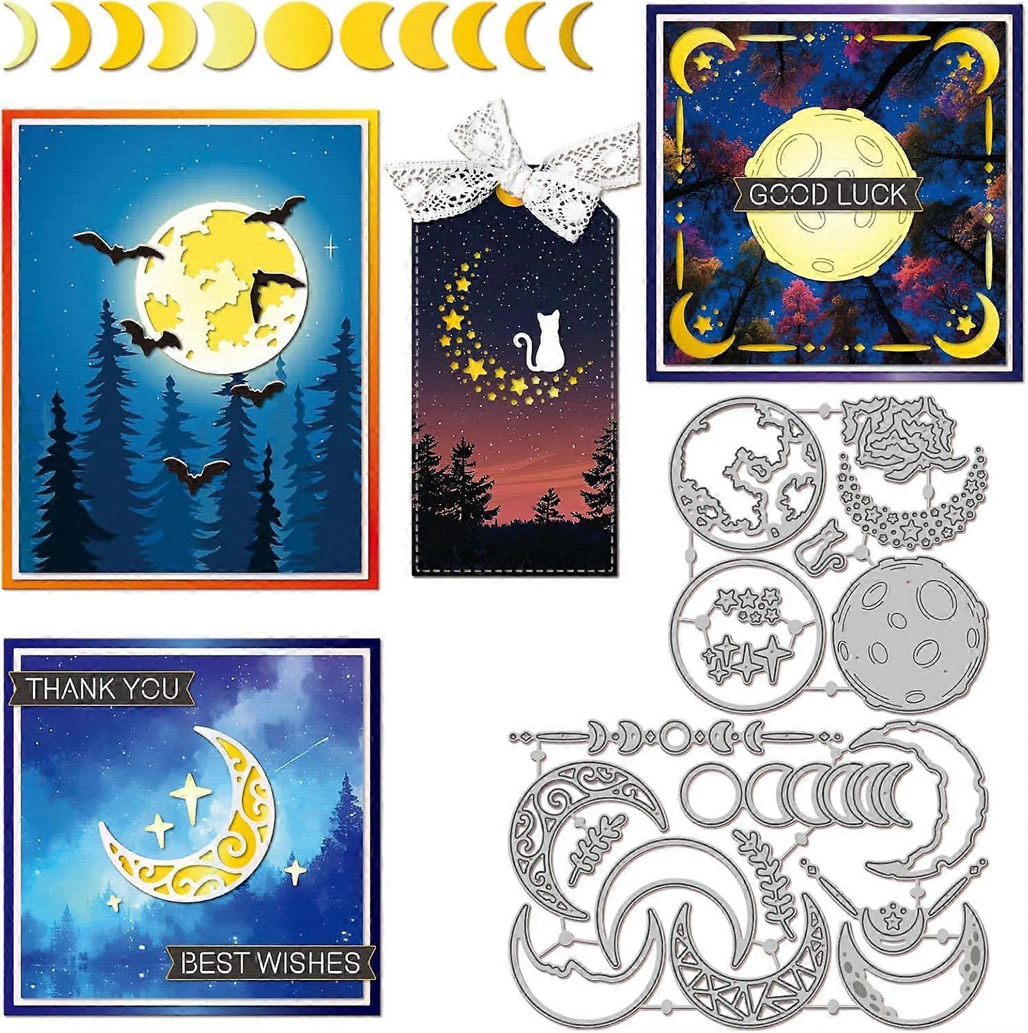 Moons Phase Corner Cutting Dies for Card Making Planet Cat and Bat Metal Die Cuts Star Leaves Plants Cuts Stencils for DIY Embossing Paper Cuts Scrapb