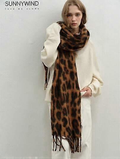 1pc Women's Leopard Print Polyester Elegant Versatile Warm Scarf, Suitable For Daily Use