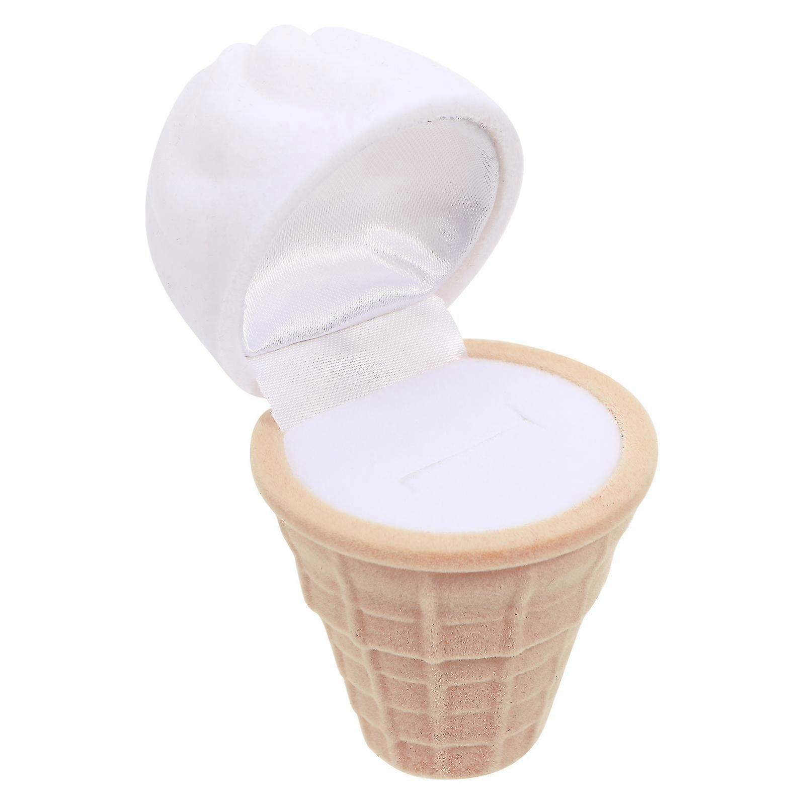 1pc Simulate Ice Cream Shape Ring Box Creative Engagement Wedding Ring Case Beige