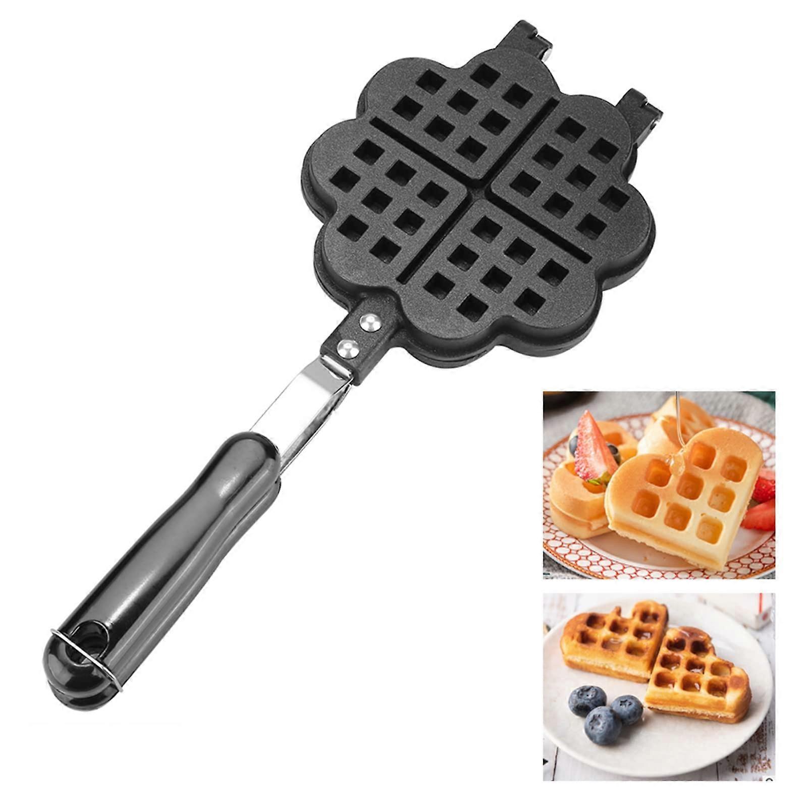 Heart Shaped Non Stick Aluminum Waffle Maker Pan with Detachable Handle for Stovetop Camping