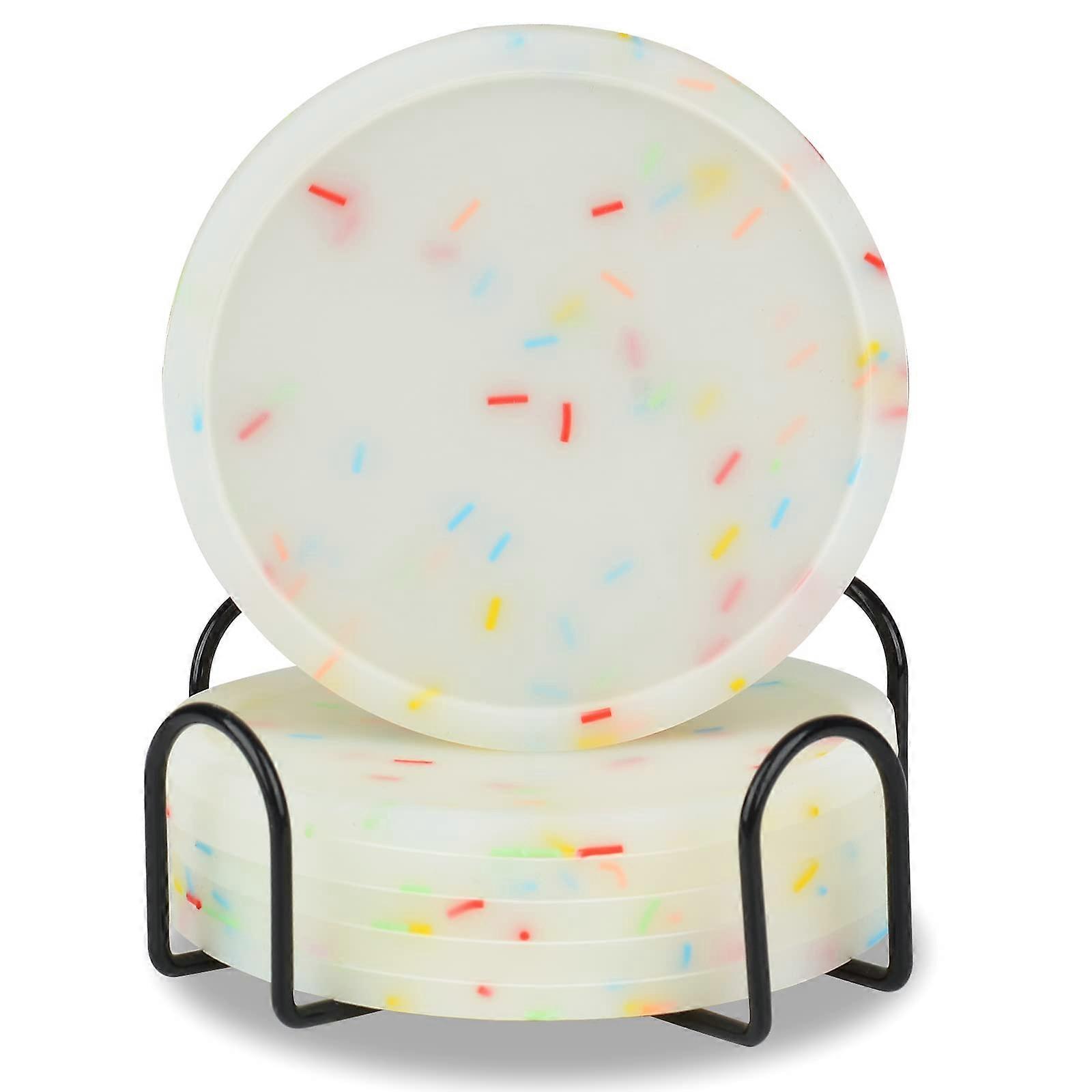 Silicone Drink Coasters with Holder, Glow in Dark Cup Mats for Desk, Nightstand, Patio, Set of 6