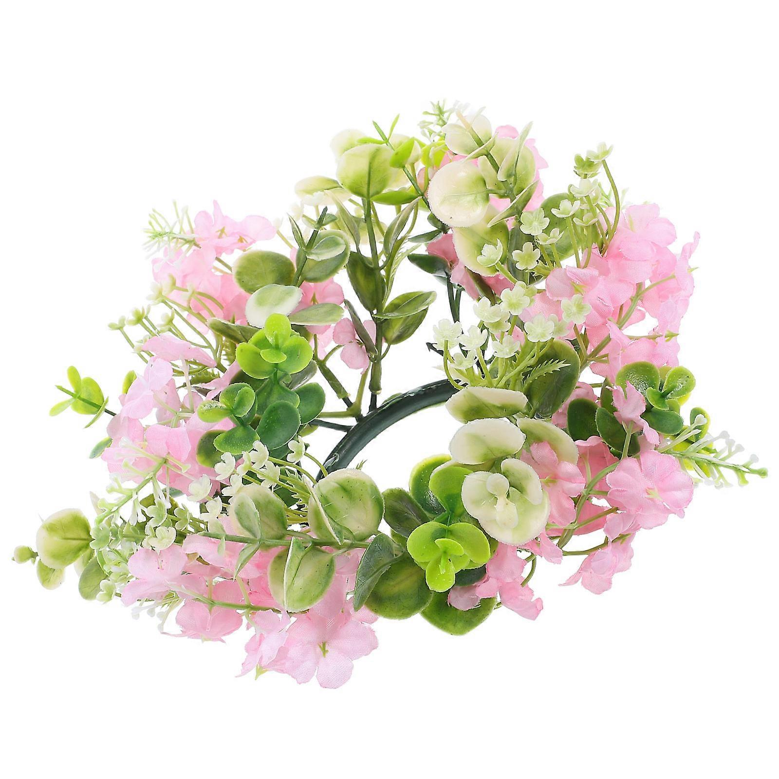 Artificial Candle Ring Wreath for Pillar Candle Decoration Pink