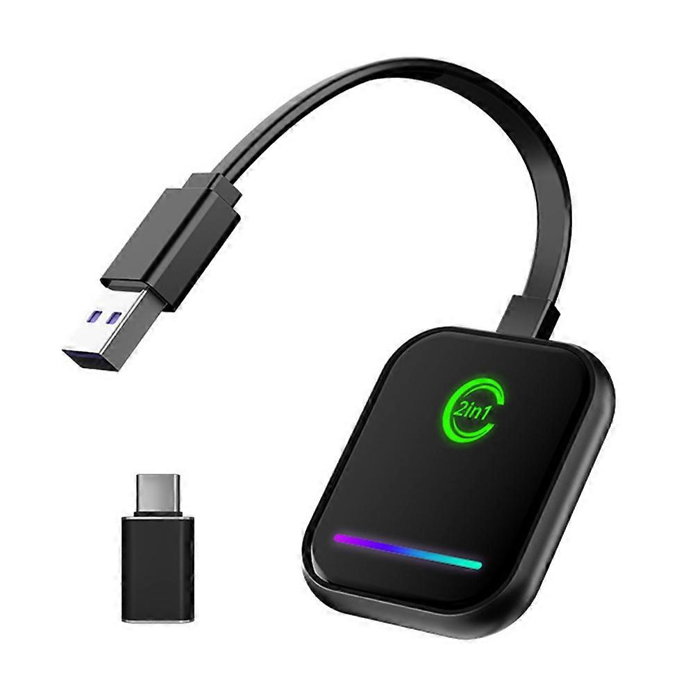 2 in 1 Wireless Carplay Adapter, Converts Wired to Wireless Carplay Dongle Plug Play Carplay for Apple Android Auto