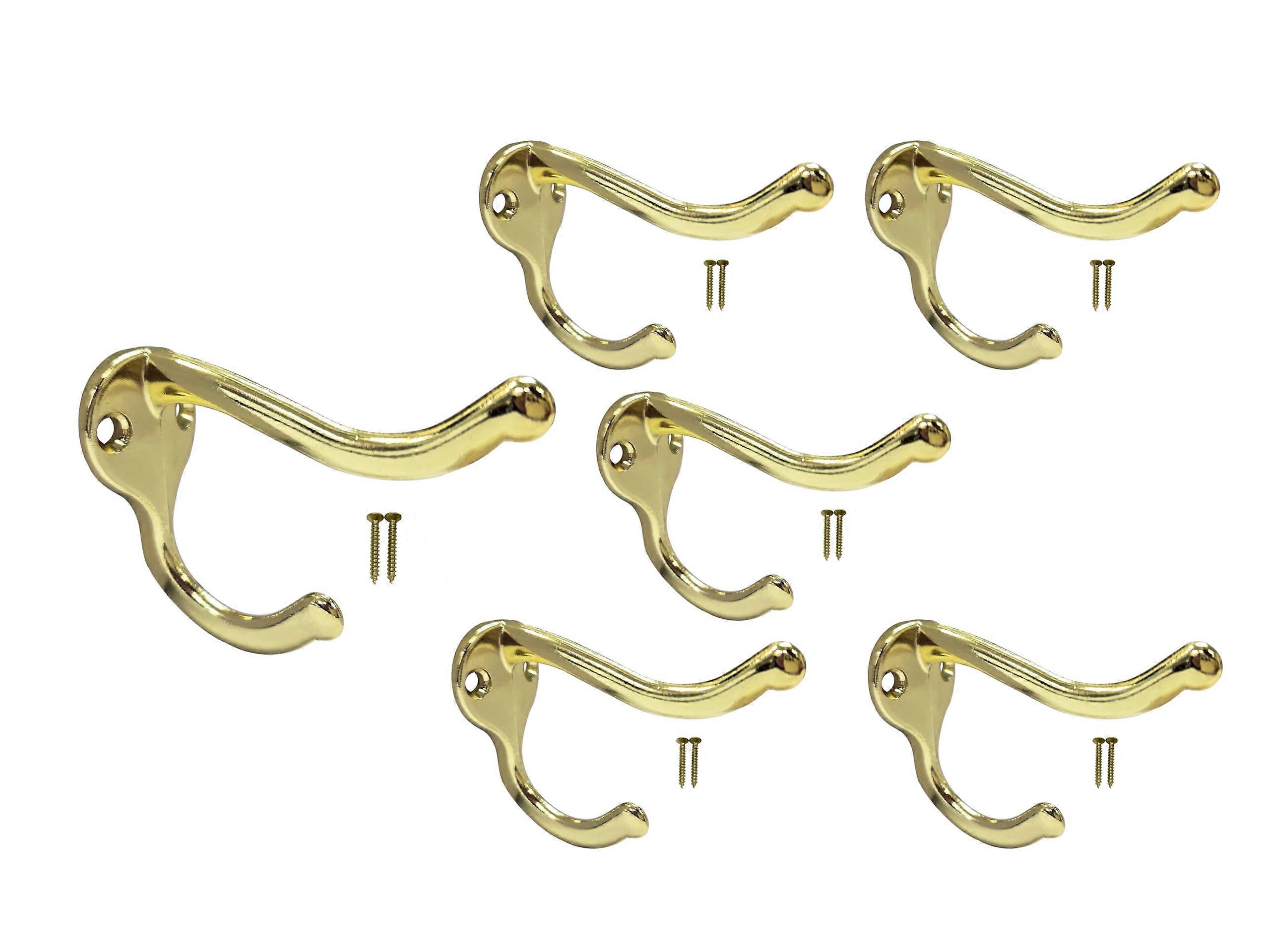 Wall Hooks Heavy Duty Brass Plated Zinc 35lbs for Coats Hats Closet Bathroom Bedroom 6 Pack
