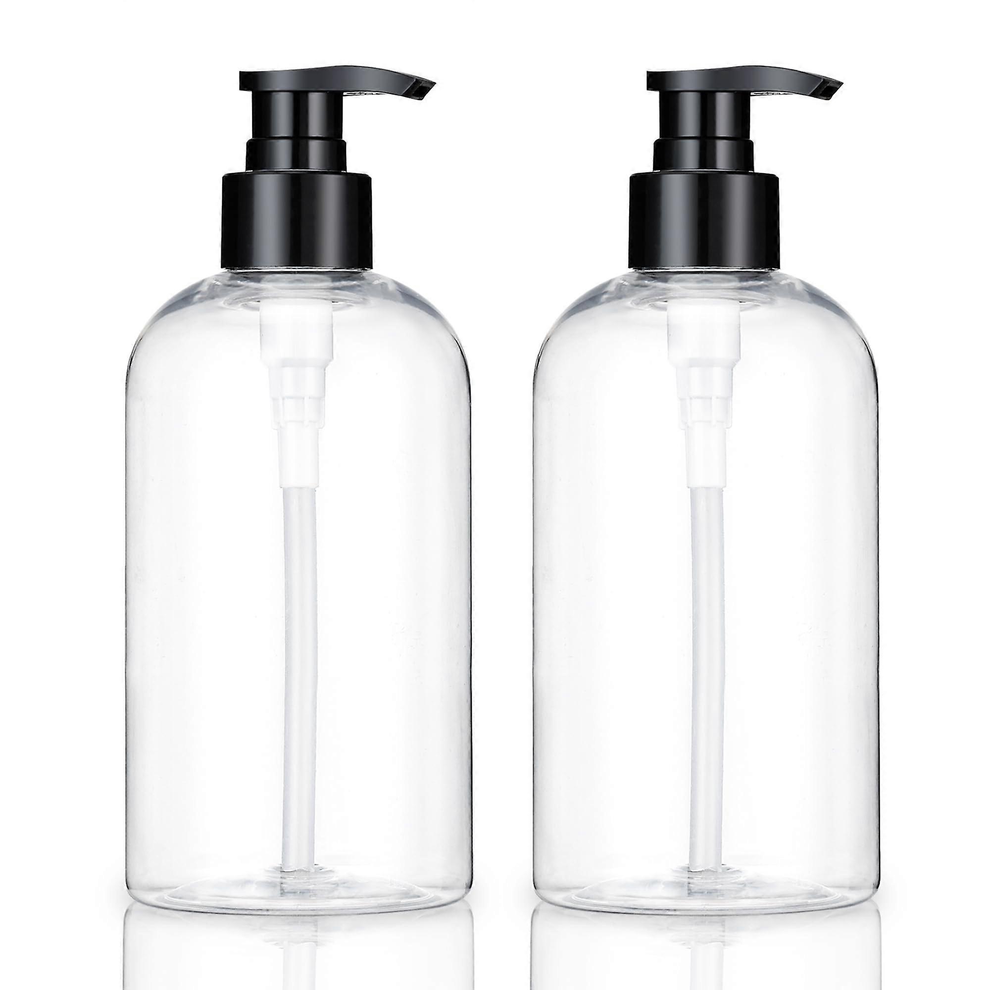 Clear Pump Bottles 2 Pack 10oz Refillable Shampoo and Soap Dispenser with LeakProof Pump Lock