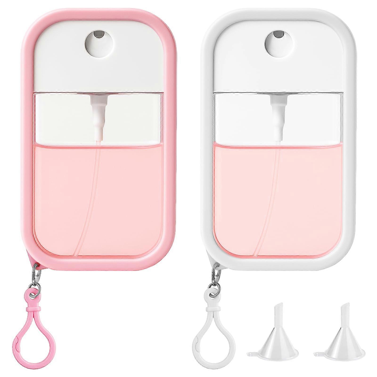 2 Pack 50ml Travel Spray Bottles with Keychain, UltraThin Refillable Perfume Atomizer, Leakproof Silicone Case, White Pink