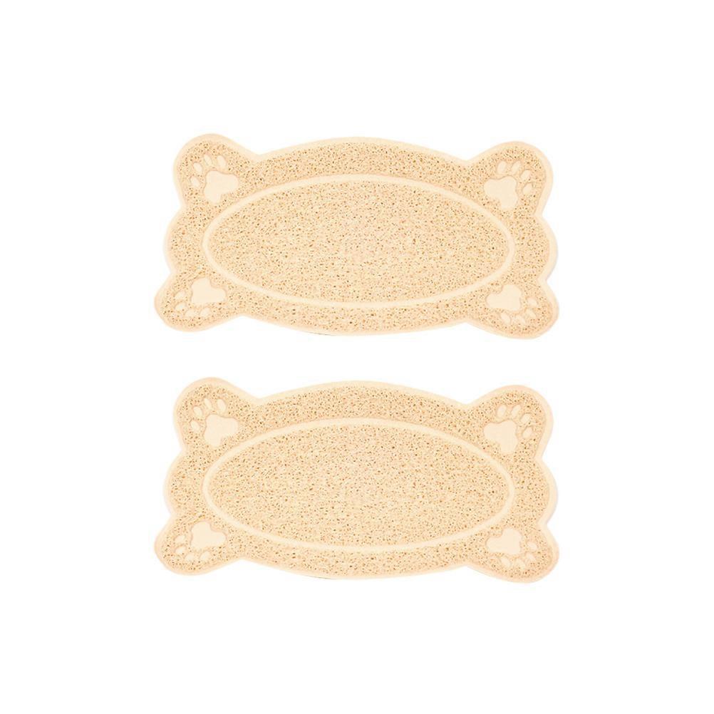 Cat Litter Mat Non-Slip Waterproof Pads 2Pcs Bone Shape Beige