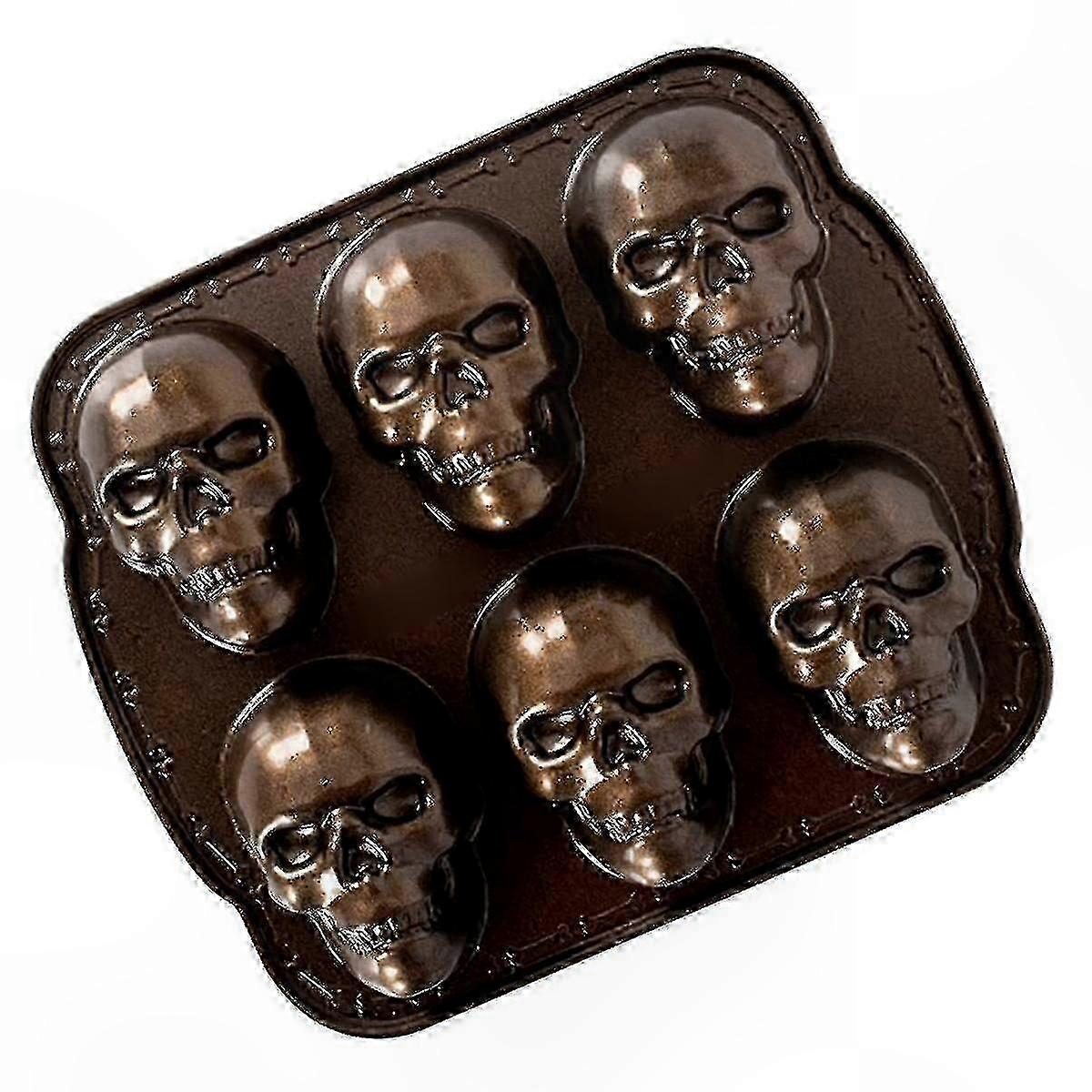 Haunted Skull Cakelet Pan for Halloween Baking, Bronze Non-Stick Bakeware Set