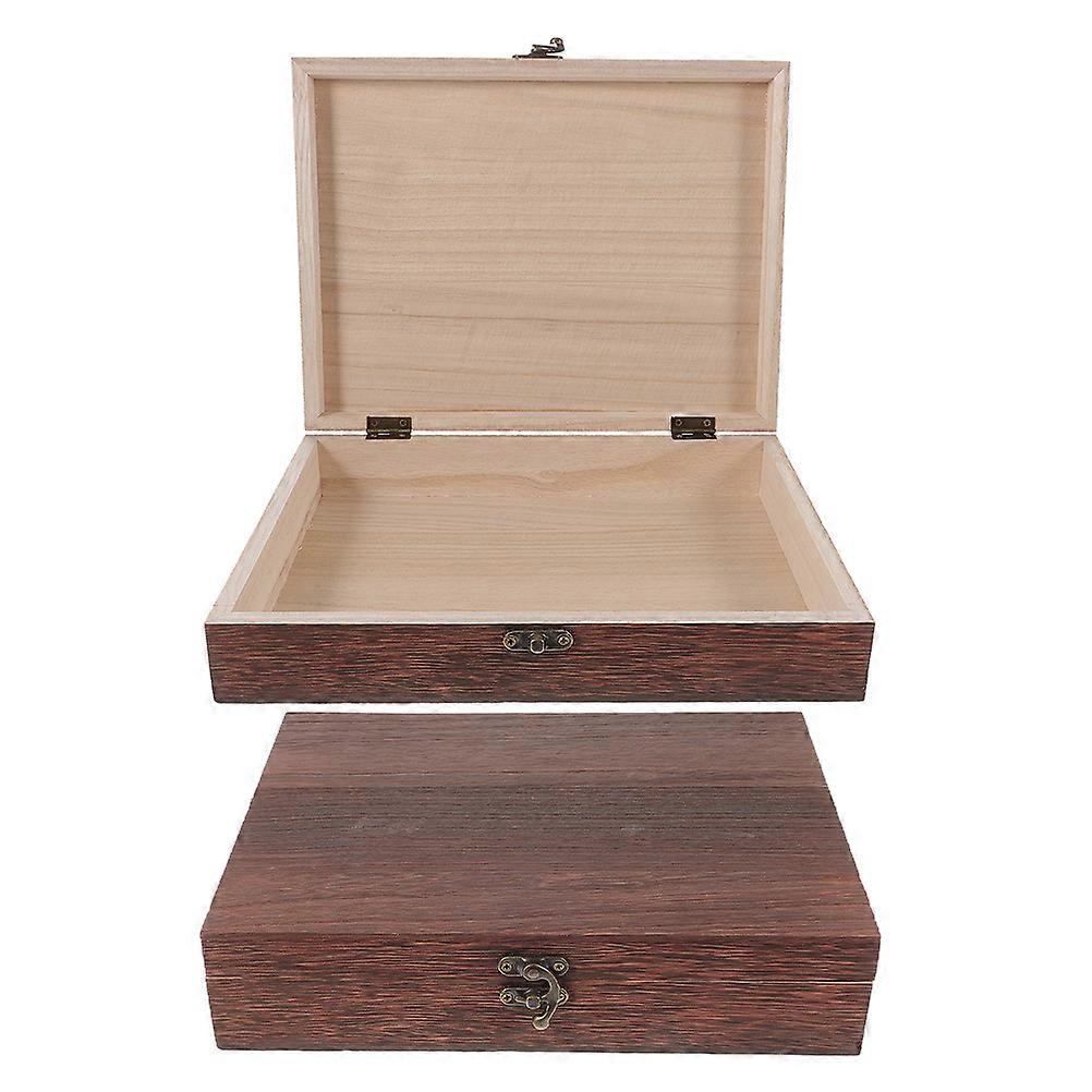 Wood Box for Storage with Hinged Lid Front Buckle 2Pcs Brown